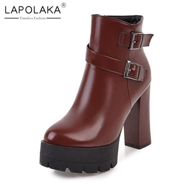 

lapolaka 2020 simple office ladies boots women shoes spring autumn chunky high heels platform ankle boots, Black