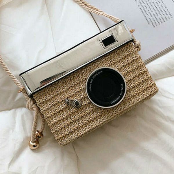 

fashion cute camera shaped mini handbag summer 2020 women straw woven bag crossbody bag shoulder
