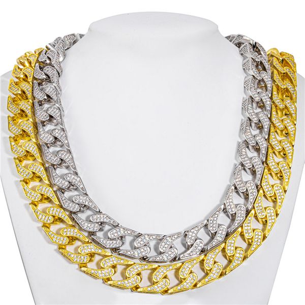

15mm 16-24inch gold silver colors bling cz miami cuban chain necklace bracelet jewelry for men punk jewelry heavy chains