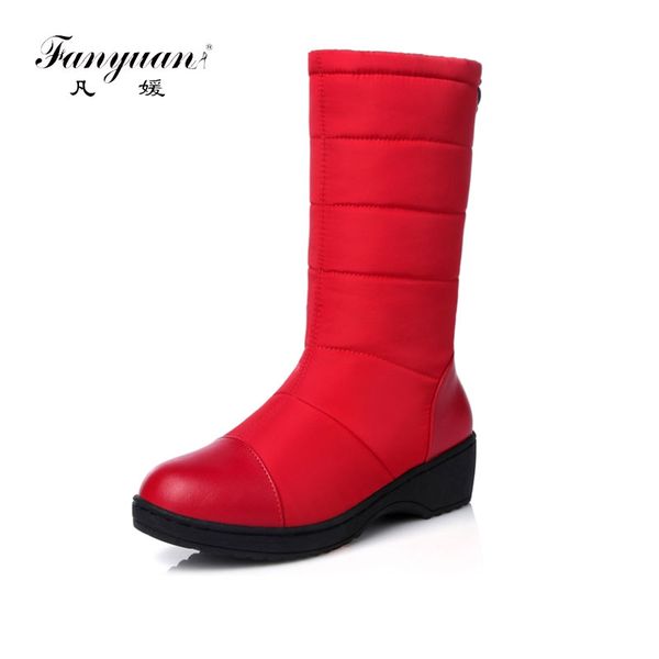 

fanyuan mid calf snow boots woman winter round toe slip on platform shoes warm add fur half-knee high boots woman size 35-44, Black