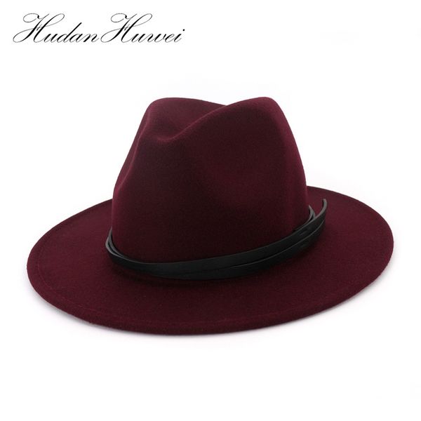 

wide brim hats autumn winter classic handmade leather band decor wool felt fedora jazz gambler men women panama party formal hat, Blue;gray