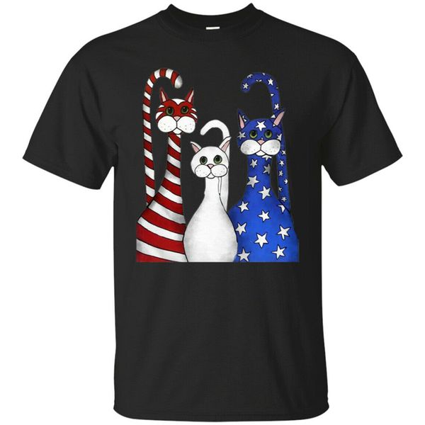 

red white and blue cat american flag black men's t shirt size s - 3xl harajuku tee shirt
