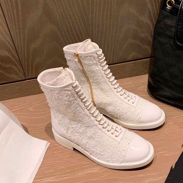 

woolen martin boots stitching short boots zipper mid-tube round toe single-layer lace-up thick-heel women's shoes, Black