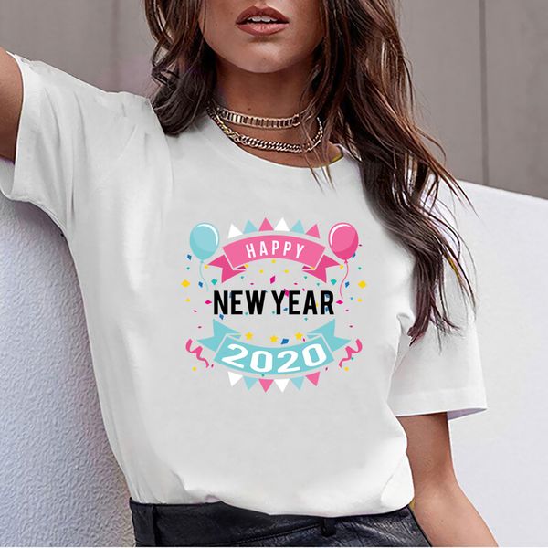 

t shirt women happy new year 2020 humor white cotton female tshirt