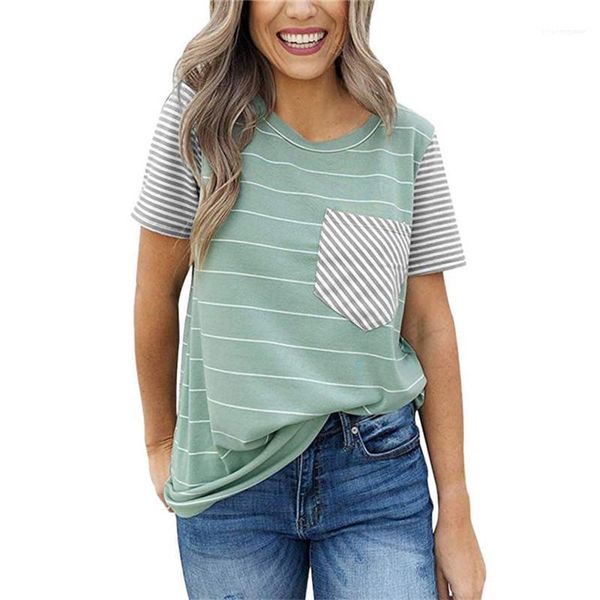 

female striped printed fashion designer crew neck tshirt summer casual women short sleeve clothes, White