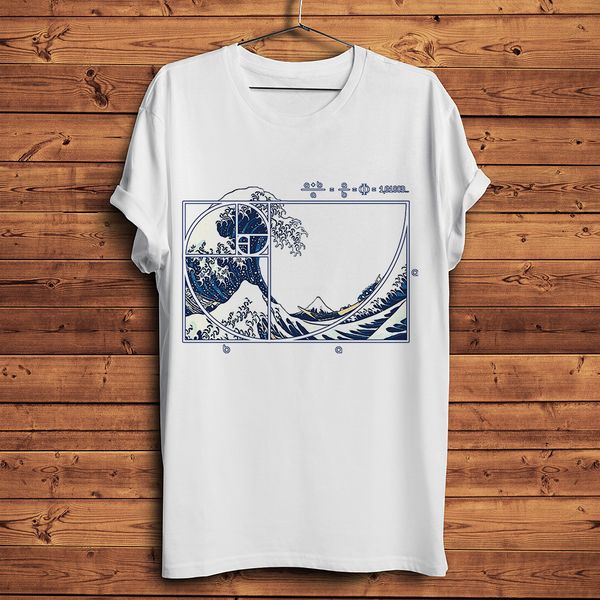 

fibonacci sequence in the great wave off kanagawa t shirt homme new white short sleeve men casual tshirt geek streetwear