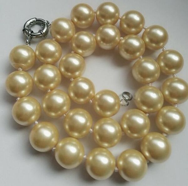 

new 14mm yellow round south sea shell pearl necklace 18'' 36, Silver
