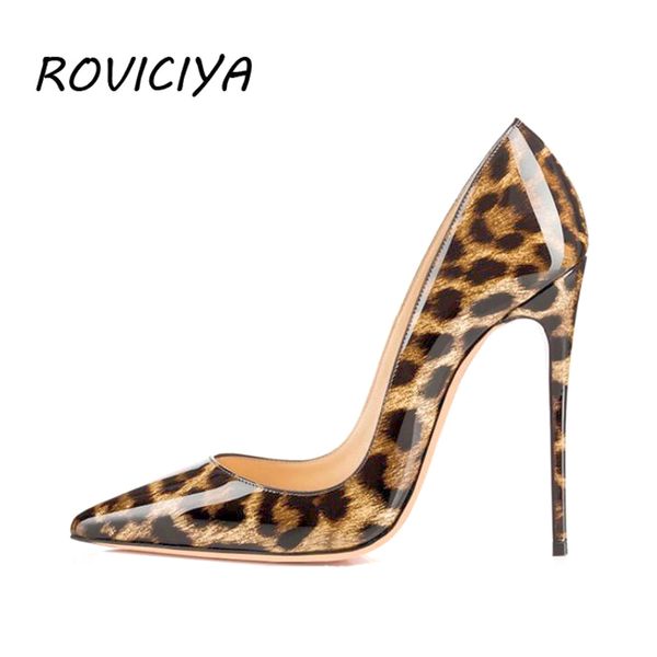 

leopard print women pumps shoes women high heels pointed toe wedding shoes 12 cm chaussure femme qp023 roviciya, Black