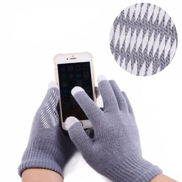 

women men winter cashmere knitted gloves windproof non-slip acrylic touch screen mittens soft lined riding driving glove yl5, Blue;gray