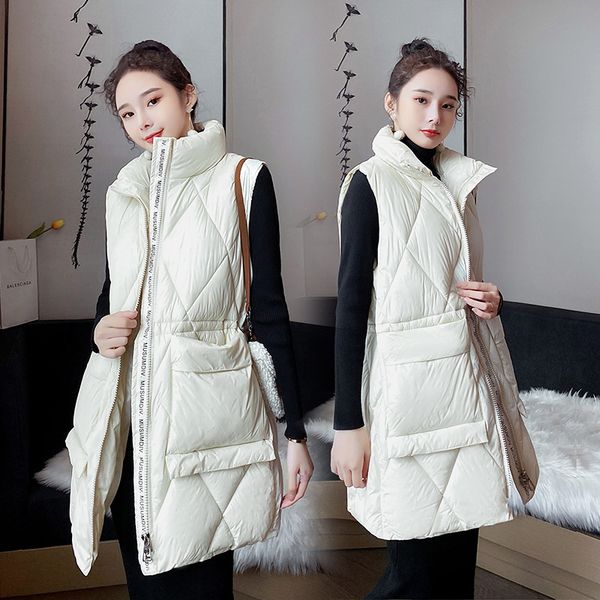

2020 new fashion female sleeveless jacket autumn winter vest women waistcoat warm long vest cotton feminino plus size clothing, Black