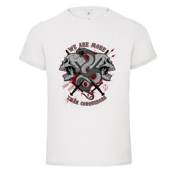 

2019 100% cotton fashion we are more than conquers snake sword daggers skull death thug tshirt tee tee shirt