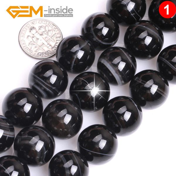 

6-18mm natural round black stripes onyx agates stone beads for jewelry making diy bracelet necklace gift 15" wholesale