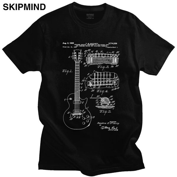 

vintage acoustic electric guitar structure t shirt men pure cotton guitarist t-shirt short sleeved 1955 rock tee clothing merch