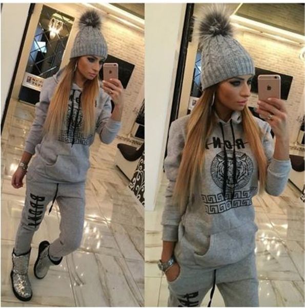 

new ladies tracksuits hoodies sweatshirt + long pants sportwear costumes women's clothing sweat suit pants 2 piece set jogging suit, Gray