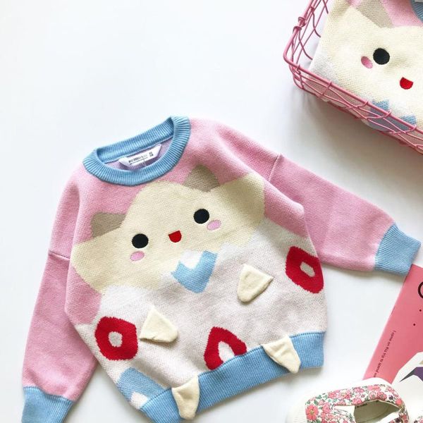 

tonytaobaby autumn winter wear new girl cartoon cute pink cartoon pullover knitted sweater princess sweet girls sweaters, Blue