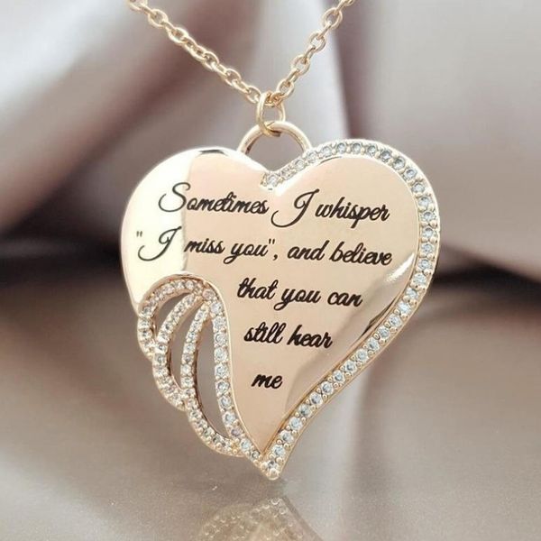 

pendant necklaces sometimes i whisper miss you, and believe that you can still hear me elegant sanctity angel wing necklace, Silver