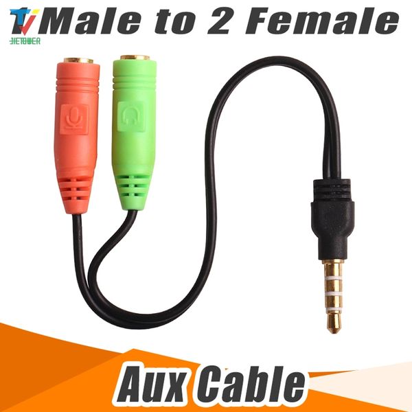 

100pcs/lot 19cm 1 male to 2 female branch audio aux cable for mobile phone earphone