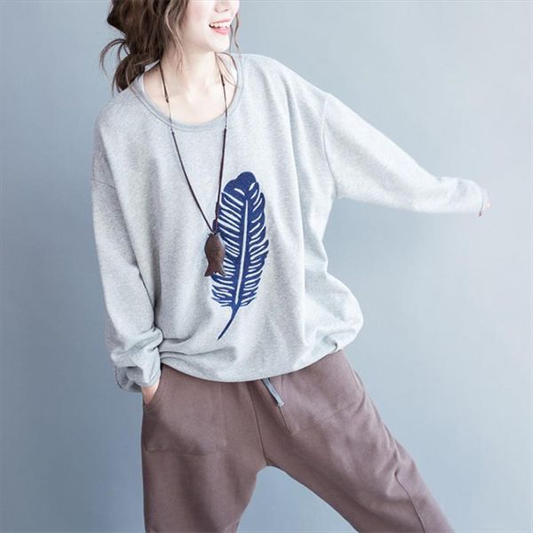 

women sweatshirt embroidery feather 2020 winter new casual thick warm clothes o neck long sleeve loose hoodies fashion, Black