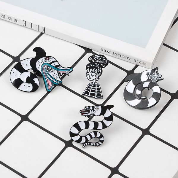 

pins, brooches beetlejuice sandworm and lydia deetz enamel pin horror comedy movie pins badge gifts for women men jewelry, Gray