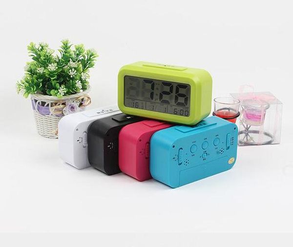 

dhl,10 pcs 5 color electronic digital alarm clock led backlight light control thermometer temperater clock