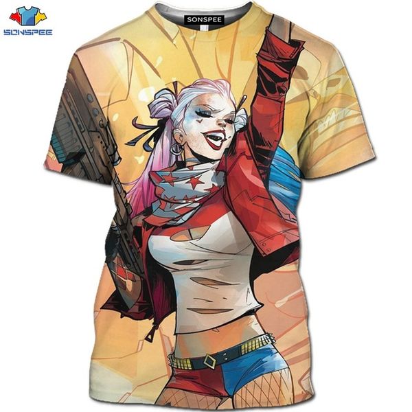 

cartoon harley quinn movie suicide squad female clown animal 3d print shirts aesthetic horror anime men clothing