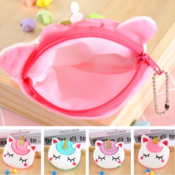 

plush unicorn coin bags wallet cute cartoon purse kids fashion designers bag zipper cute change purse student children coin case gifts e9803, White