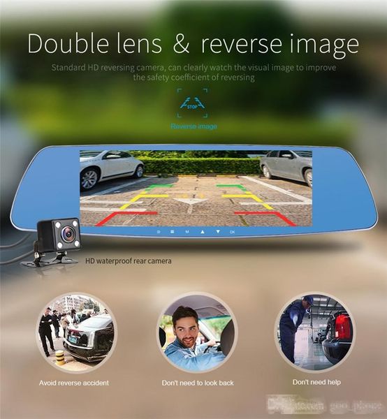 

l1006 7 inch touch screen car dvr full hd 1080p night vision real clear super smart recorder double lens reverse image with g-sensor