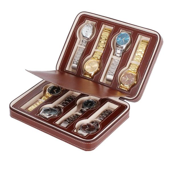 

zipper storage case portable wrist leather watch box jewelry holder display organizer, Black;blue