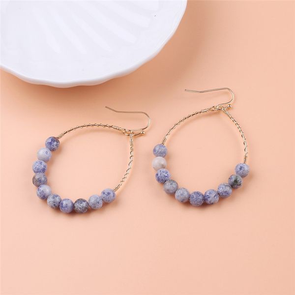 

dangle & chandelier multicolor round natural stone earrings bead hoop earring aretes de mujer modernos jewelry, Silver