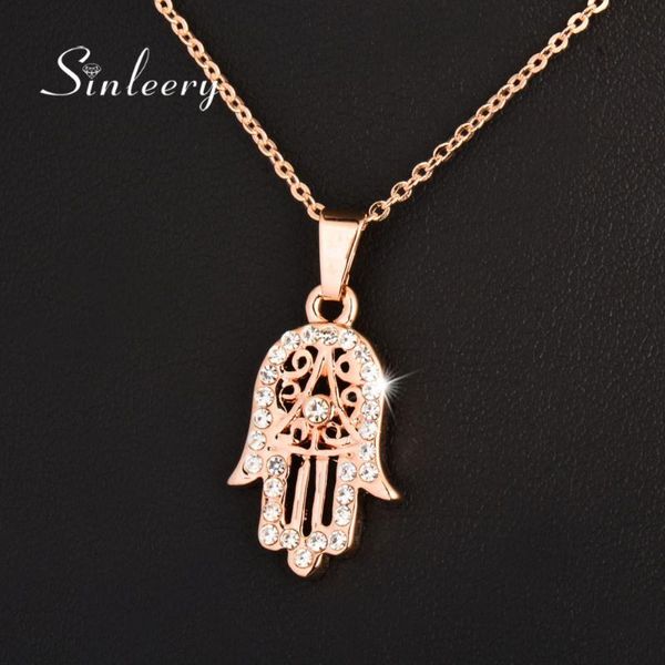 

sinleery classic hand of fatima hamsa necklace pendants rose gold color chain palm statement jewelry for women xl681, Silver