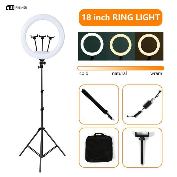 

flash heads 18inch selfie ring light with stand led lamp for video make up vlog including 3 phone holder usb & power plug