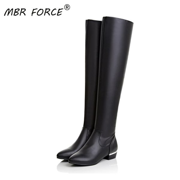 

mbr force fashion women boots over the knee pointed toe quality suede long comfort square botines mujer thigh high boots, Black