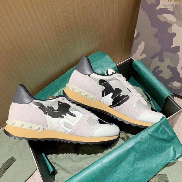 

original box] new arrival leather sneakers men outdoor designer rockrunner camouflage trainers sports running shoes eur38-46, Black