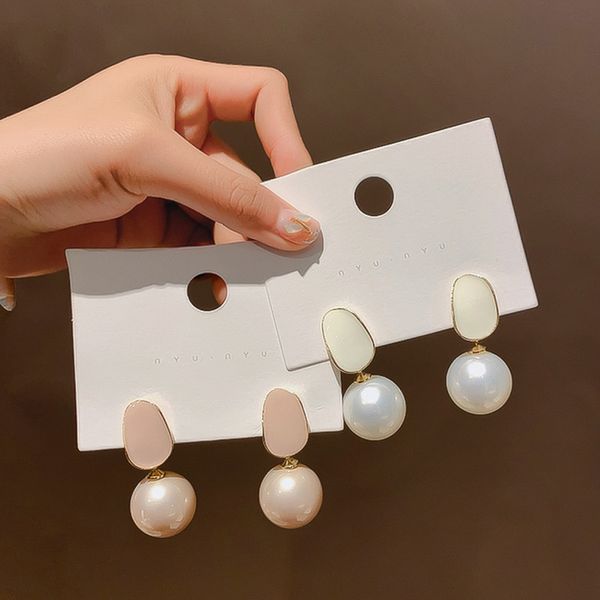 

2020 korean new elegant irregular enamel simulated pearl ball drop earrings for women fashion statement jewelry pendientes, Silver