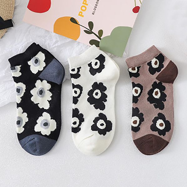 

socks & hosiery women floral print summer cotton short female japanese style harajuku retro casual big flower blossoms happy cute an, Black;white