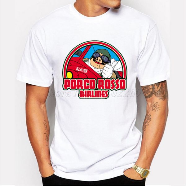 

asian size porco rosso airlines men t shirt animal red pig printed male tee shirts short sleeve funny hipster fashion