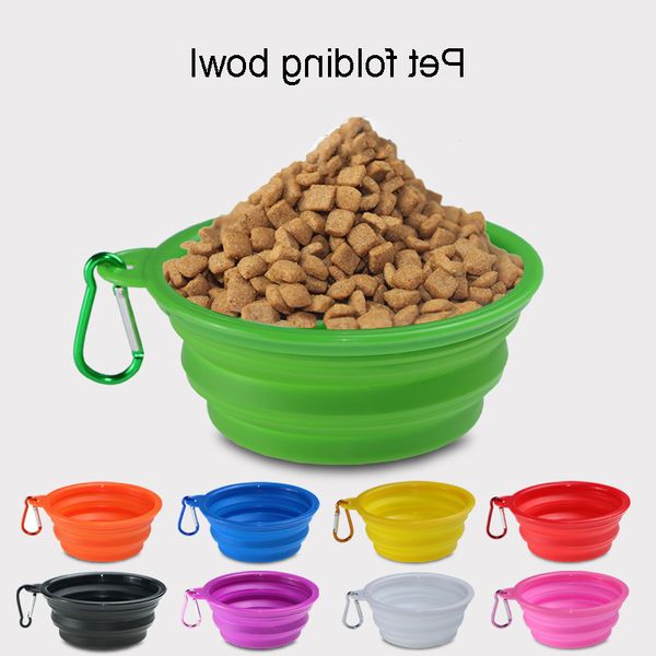 Utensili ritrattabili a ciotola pieghevole in silicone Pieghevole Pieghetto Cucciolo di Cuenco Cucciolo Bere fontana Portatile Portatile Bowl PET con moschettone