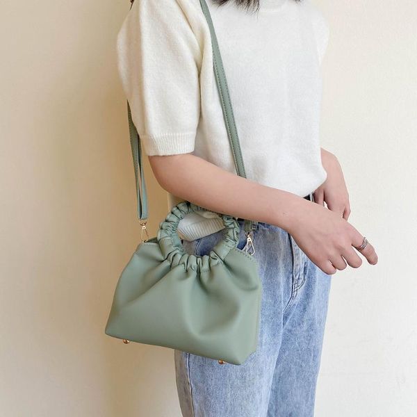 

2020 women leather shoulder messenger bags pure pleated casual crossbody handbag