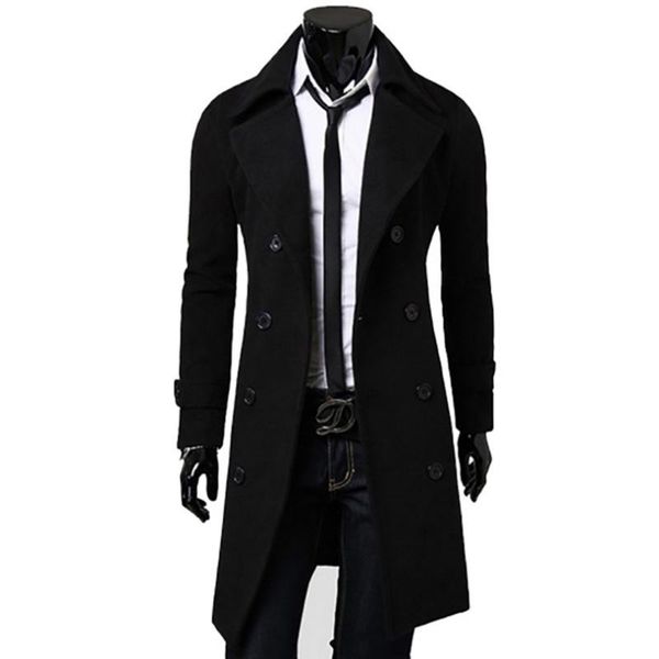 

men's trench coats men winter warm long coat casual fleece thick outwears jacket 2021 clothes slim abrigo hombre, Tan;black