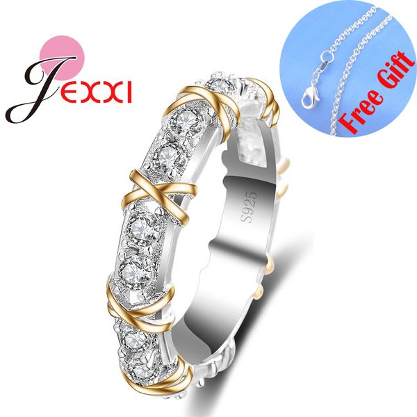 

cluster rings x style fashion crystal + 1 piece chain women gift for engagement anniversary silver promotion, Golden;silver