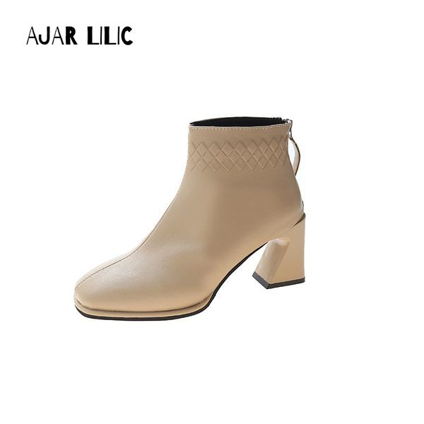 

2020 ню цвет кожи молния лодыжки ботинки женщин на высоких каблуках обувь, Black