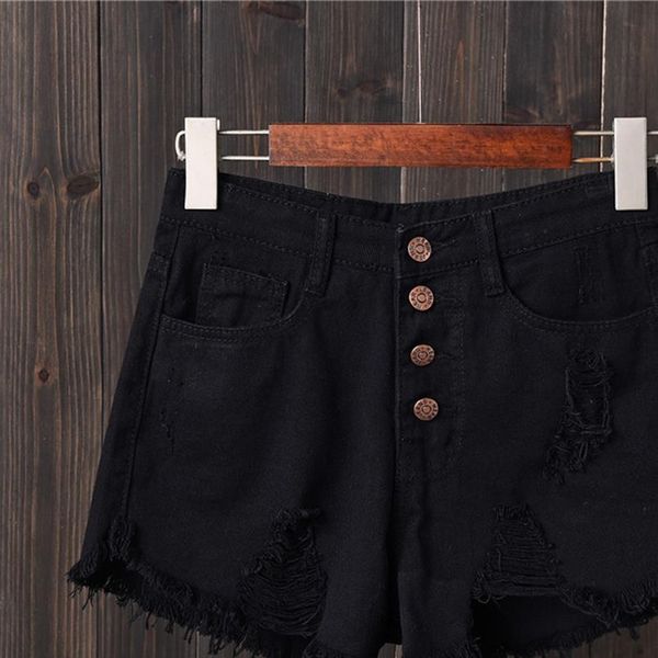 

hole ripped jeans shorts fashion tassel denim shorts women high waist short pants summer shorts femme buttons pockets 6xl, White;black