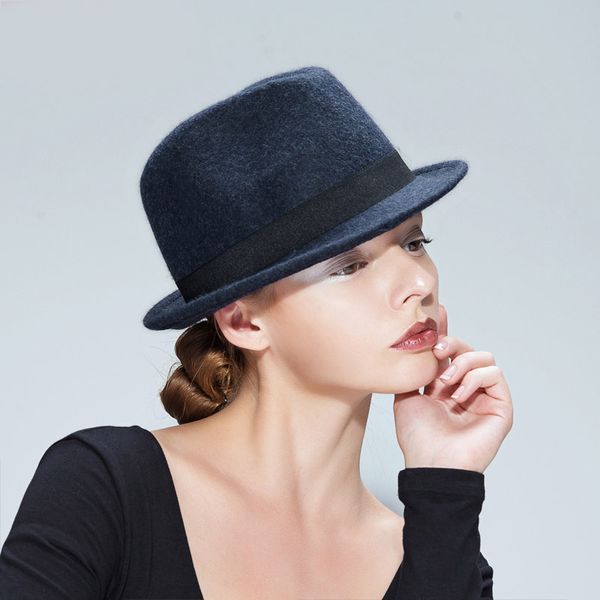 

fashion 100% wool women bowknot fedora hat for elegant lady bowknot woolen winter trilby cloche chapeau femme cap, Blue;gray