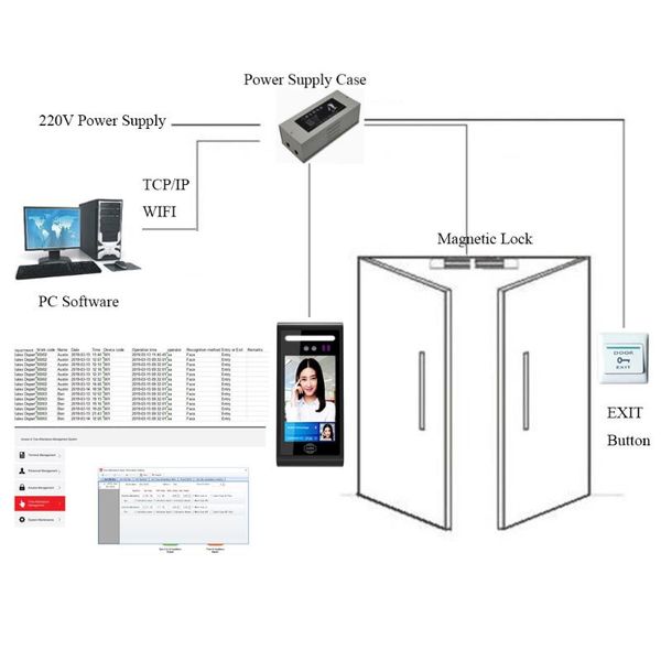 

facial recognition system 5 inch face time recorder and access control with power supply magnetic lock exit button kits for office company s