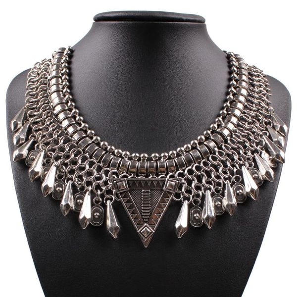 

2020 wholesale new arrival design fashion vintage chain pendant alloy necklace statement chunky necklace for women party jewelry, Silver