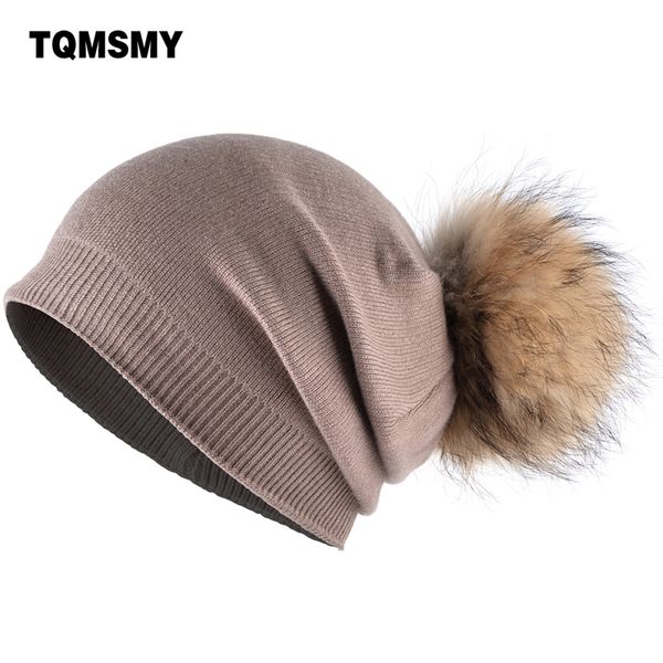 

tqmsmy 2020 real raccoon fur ball cap pom poms winter hat for women knitted beanies cap hat skullies female tmc24, Blue;gray