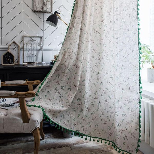 

green tassel curtain for living room french window blinds bedroom cotton linen finished curtains