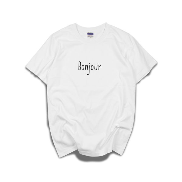

mininalist bonjour short sleeve t shirt tee male female 100% cotton top