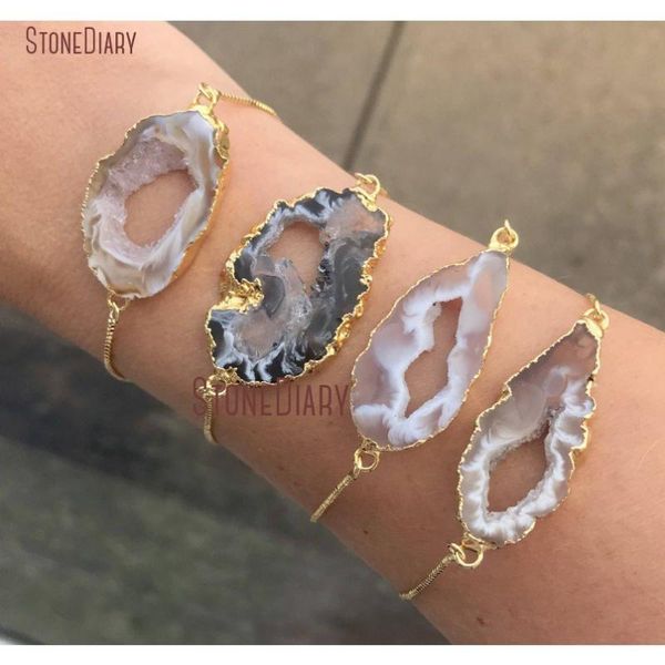 

fashion agates druzy geode slice bracelet minimalist gold plating geode agates link chain bracelet for women bm11260, Black