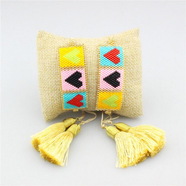 

charm bracelets adjustable 10pcs/lot fashion miyuki seed bracelet,multi color heart shape tassel,delicate bracelet jewelry wholesale, Golden;silver